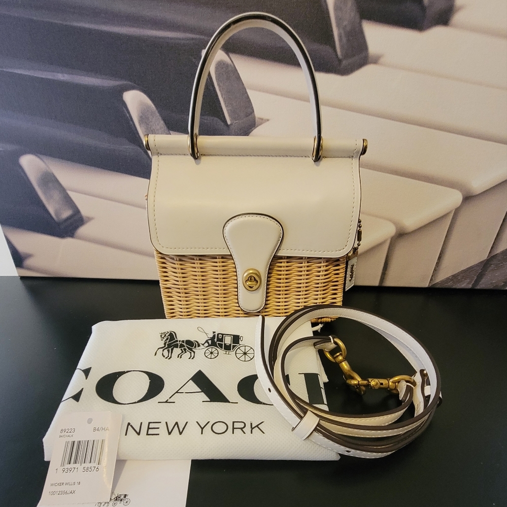 GUC COACH Wicker Willis Top Handle 18 in Brass/Chalk/Natural Style No. 89223